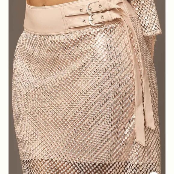 New Anthropologie Pilcro Chainmail Pale Pink Column Mesh Skirt - Picture 6 of 7